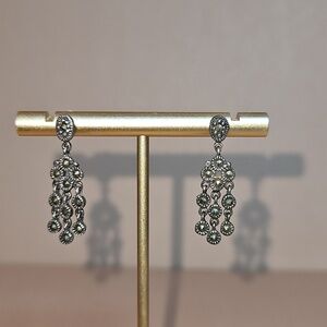 Vintage Sterling Silver and Hematite Chandelier Dangle Post Earrings